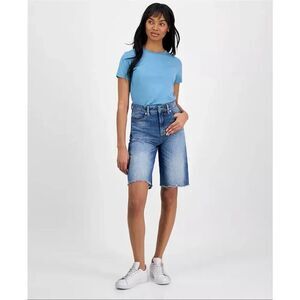 HUGO BOSS Orange High-Rise Raw-Edge Slouchy Jorts Shorts Denim Light Wash 27